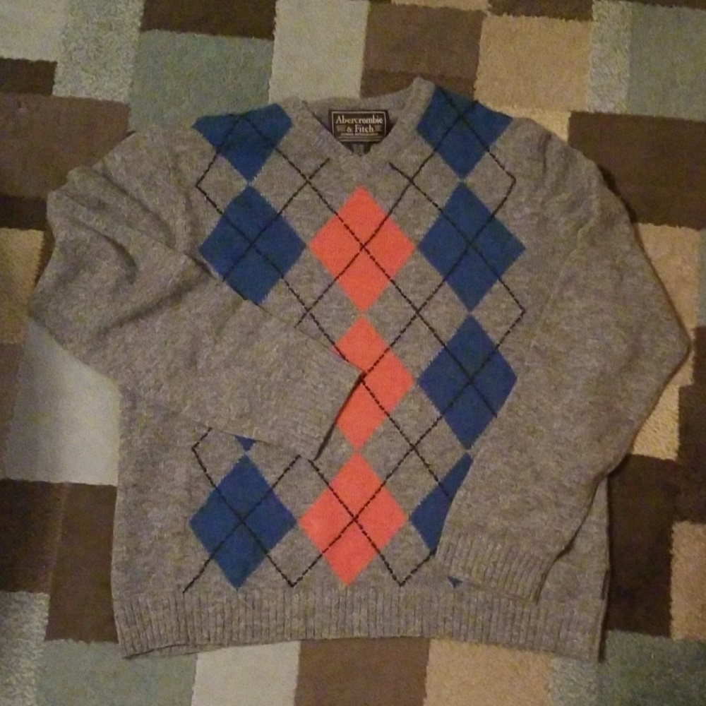 XL MENS ABERCROMBIE&FITCH BLUE,GRAY&ORANGE SWEATER